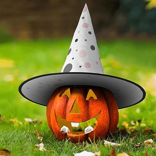 Red Gray White Polka Dot Halloween Witch Hat for Parties and Cosplay
