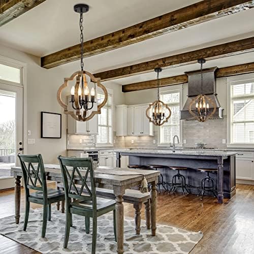 Farmhouse Orb Chandelier 4-Light Rustic Wood