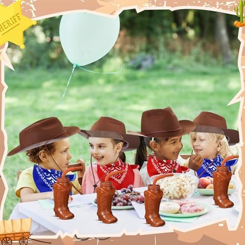 Xtinmee 36 Pcs Cowboy Party Hats Bandanas Cups Set