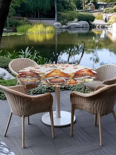 Elastic Fitted Tablecloth with Cartoon Gnomes and Fall Theme