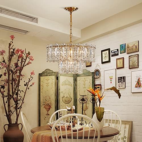 AGV LIGHTING Crystal Chandelier with Gold Finish and 2-Tier Shades