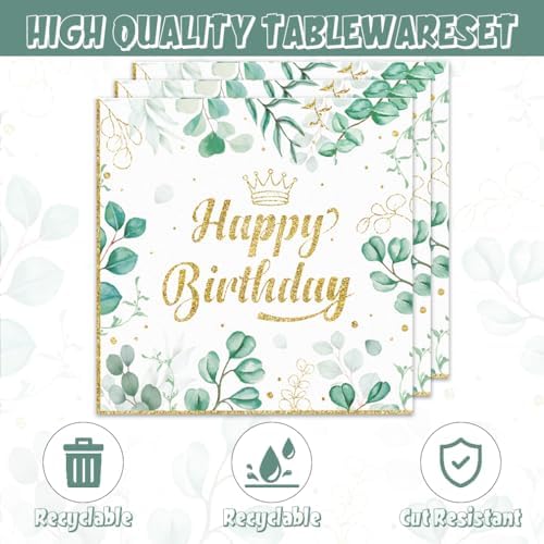 40Pcs Sage Greenery Birthday Plates Napkins Set for 18th Party