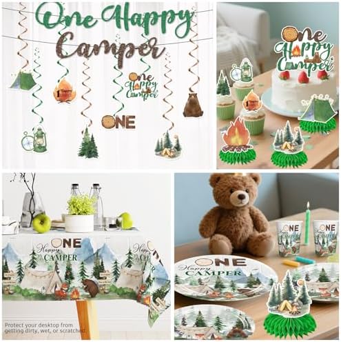 Camper Birthday Decorations for Boy 1st with Tableware Set