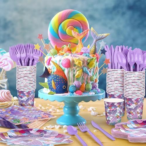 Aodaer Mermaid Party Tableware Set for 50 Guests