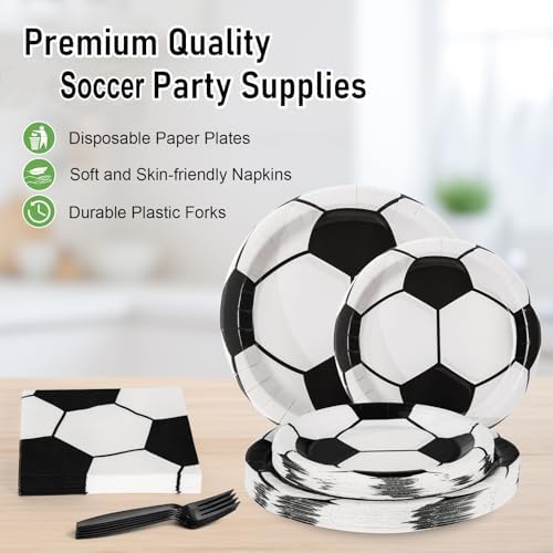 96 Pcs Soccer Party Plates with Napkins and Forks