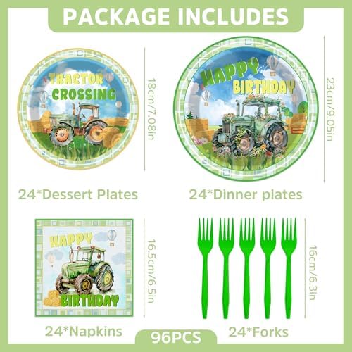 Tractor Themed Birthday Tableware Set for 24 Guests