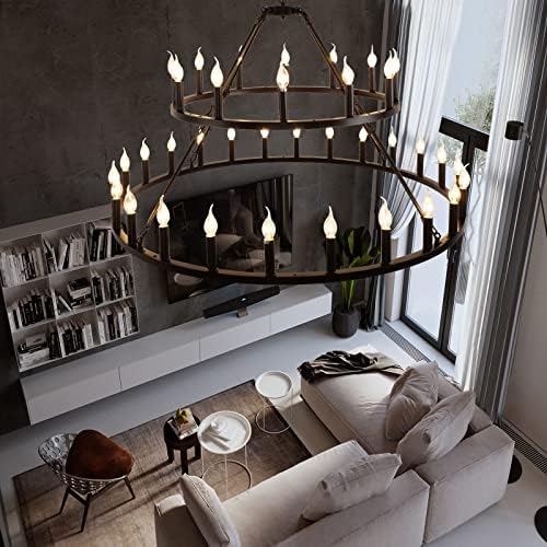Wagon Wheel Chandelier 2 Tier 36 Light 48 Inch Black Farmhouse Industrial