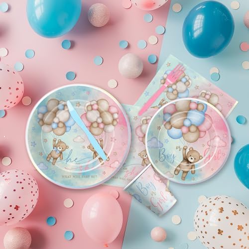 Bear Gender Reveal Party Tableware Set - 24 Pieces