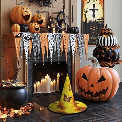 Yellow Flowers Butterflies Print Witch Hat for Halloween Parties
