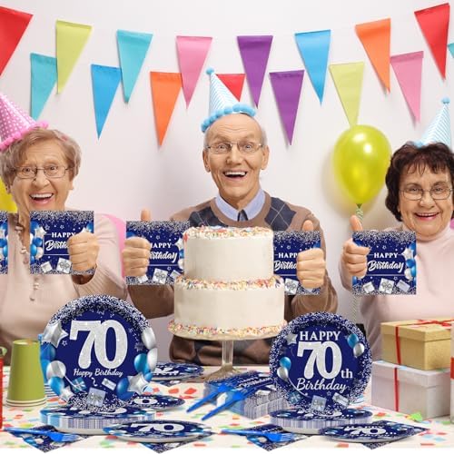 96 Pcs 70th Birthday Plates Decor for 24 Guests