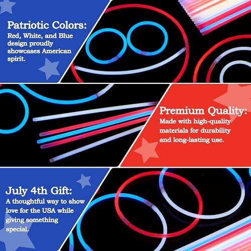 JOYIN 100 Pcs 4th of July Glow Sticks with Connectors