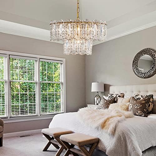 AGV LIGHTING Crystal Chandelier with Gold Finish and 2-Tier Shades