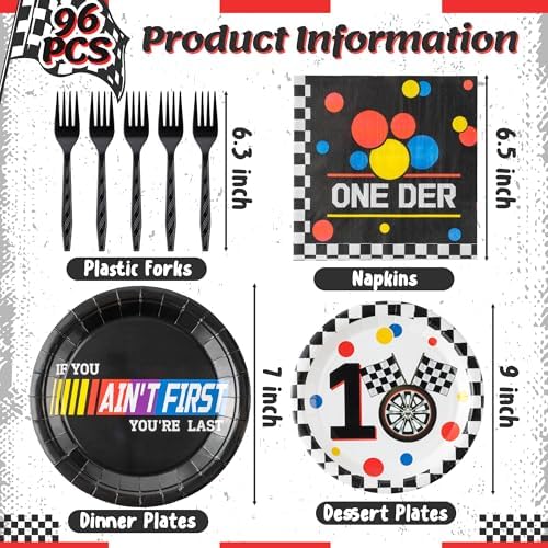 Racing Car First Birthday Party Supplies Set for 24 Guests