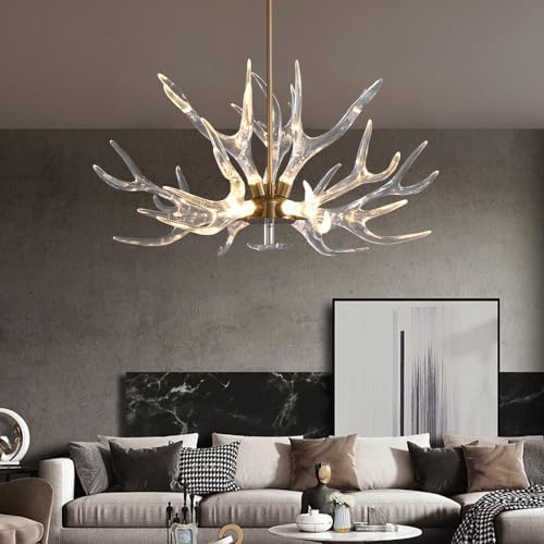 LOVEDIMA Resin Antler Chandelier 9 Light Gold