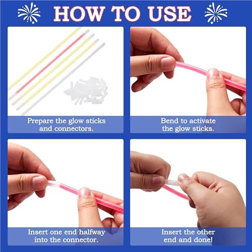 JOYIN 100 Pcs 4th of July Glow Sticks with Connectors