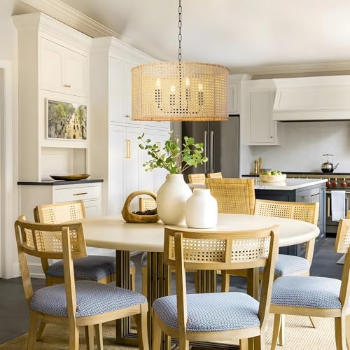 LamQee 172 Inch Farmhouse Rattan Chandeliers with 4 Lights