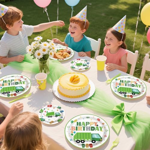 Grencian 96Pcs Trash Truck Party Set - Plates Napkins Forks for Kids