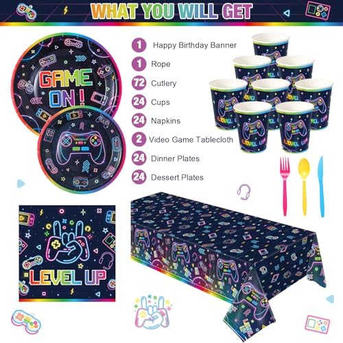 Tiamon 172 PCS Video Game Party Decor Set