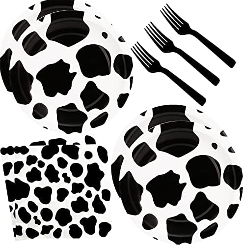 60pcs Cow Print Party Tableware Set for Kids Birthday