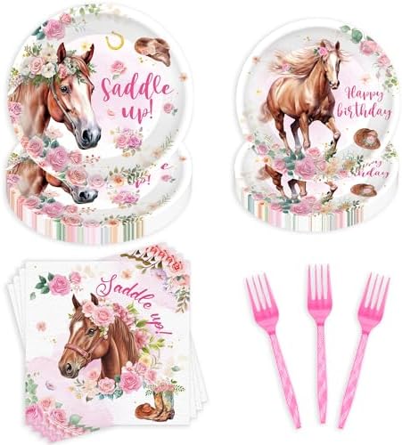 96 Pcs Horse Birthday Party Tableware Set for Girls