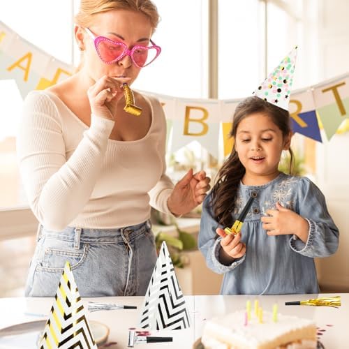 60 Piece Birthday Party Cone Hats Set with Blowers