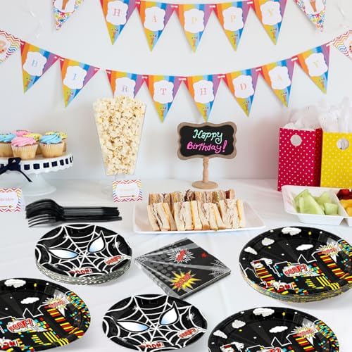 Black Spider Party Plates Napkins Forks 96PCS Set