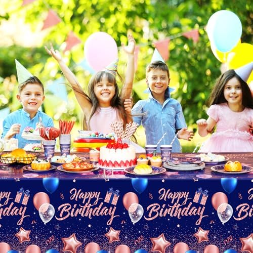 Norme 176 Pcs Navy Blue Rose Gold Birthday Tableware Set