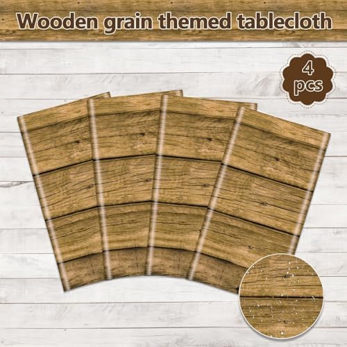 4pcs Wood Grain Tablecloth for Birthday Parties and Barbecues
