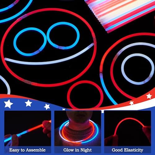 JOYIN 100 Pcs 4th of July Glow Sticks with Connectors