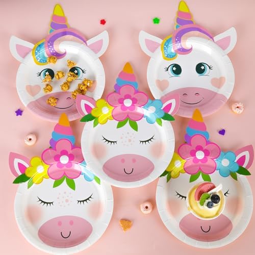60 PCS Unicorn Birthday Party Plates for Girls