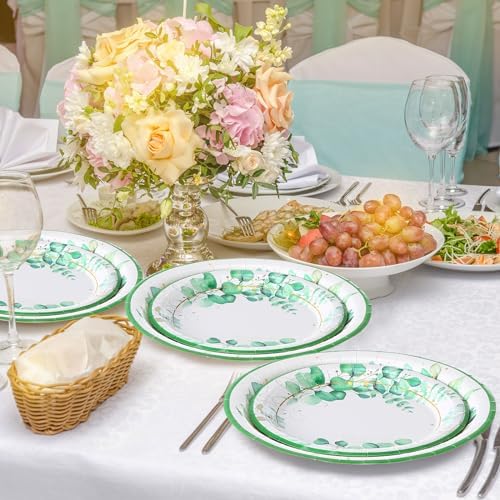 Mumufy 100 Pack Sage Green Paper Plates for Parties