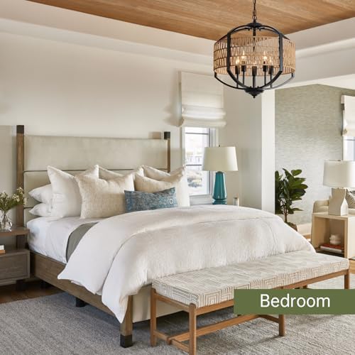 5-Light Rattan Chandelier Modern Farmhouse Style