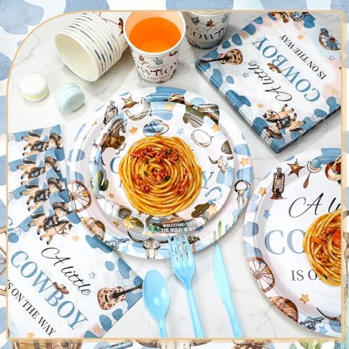 Dandat 350 Pcs Cowboy Baby Shower Plates Set