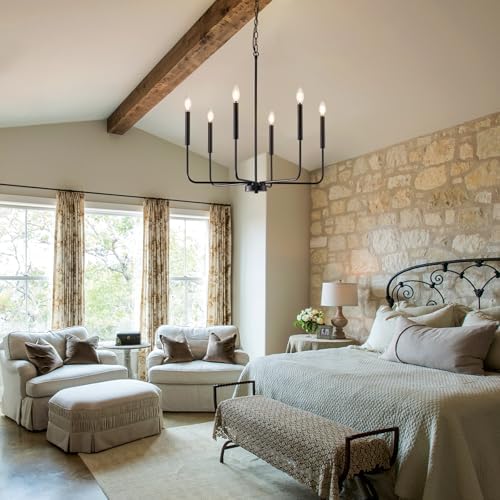 ZUYURT Black Chandelier 6-Light Farmhouse Ceiling Light Fixture with Chain