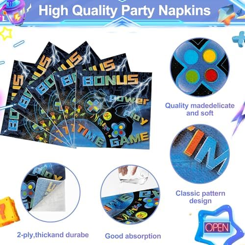 Video Game Party Supplies 120 Pcs Set - Plates Napkins Forks Serves 30