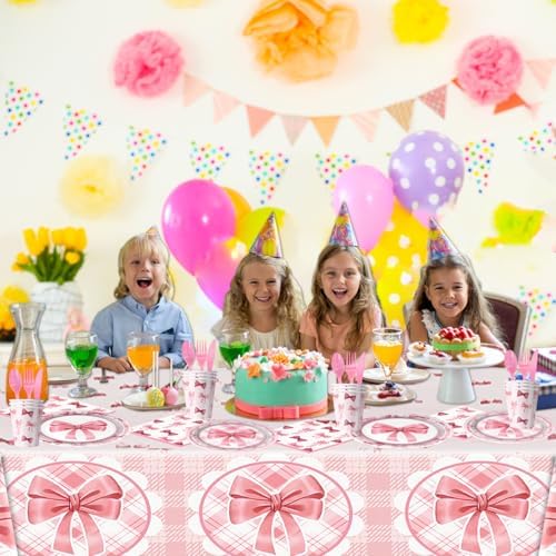 81Pcs Pink Bow Party Tableware Set