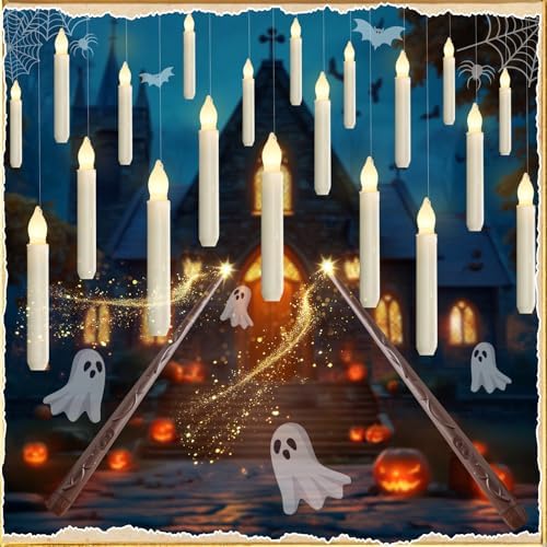 Homemory 20 Pcs Floating LED Candles with Wand Remote and String