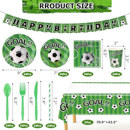 Hidaily Soccer Party Tableware Set 194Pcs for 24 Guests