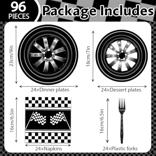 96 Piece Race Car Party Tableware Set for Kids
