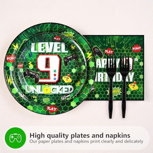Grencian 96 Pcs Video Game Party Plates Napkins Forks Set