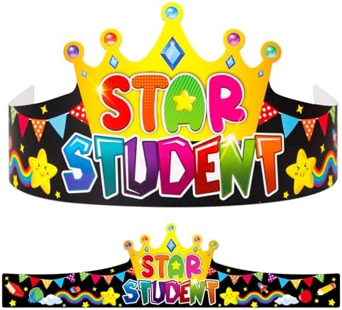 Sicohome Star Student Paper Crowns 24pcs Adjustable Hats for Classroom Rewards