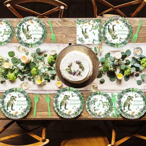 100 Pcs Dinosaur Party Tableware Green Plates Napkins Cups Forks