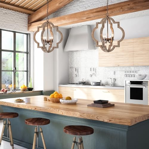 22 Rustic Oak Farmhouse Chandelier 4-Light Pendant Lighting