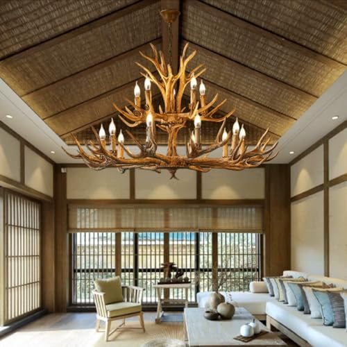 Large Resin Antler Chandelier with 12 Crystals