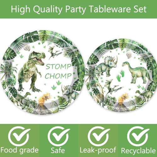 100 Pcs Dinosaur Party Tableware Green Plates Napkins Cups Forks