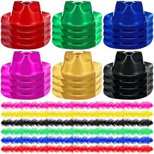 JaGely 48 Pcs Halloween Neon Party Hats and Boas