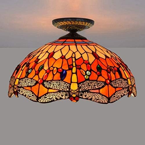 16 Inch Dragonfly Red Ceiling Light Tiffany Style
