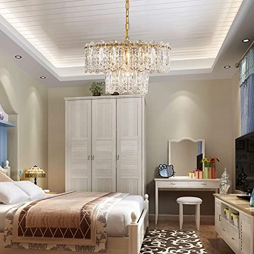 AGV LIGHTING Crystal Chandelier with Gold Finish and 2-Tier Shades