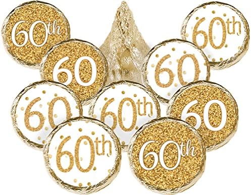 White and Gold 60th Birthday Party Favor Stickers 180 Count