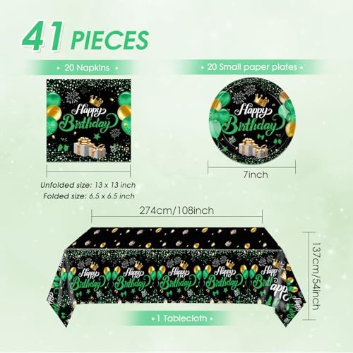 Green Birthday Tableware Set for Men Boys Serves 20